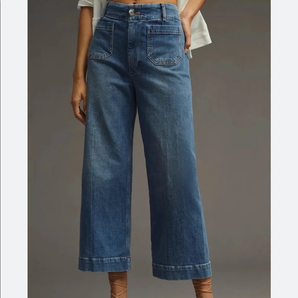 ANTHROPOLOGIE PILCRO SKIPPER CROP WIDE LEG PATCH POCKET DENIM JEANS size 31